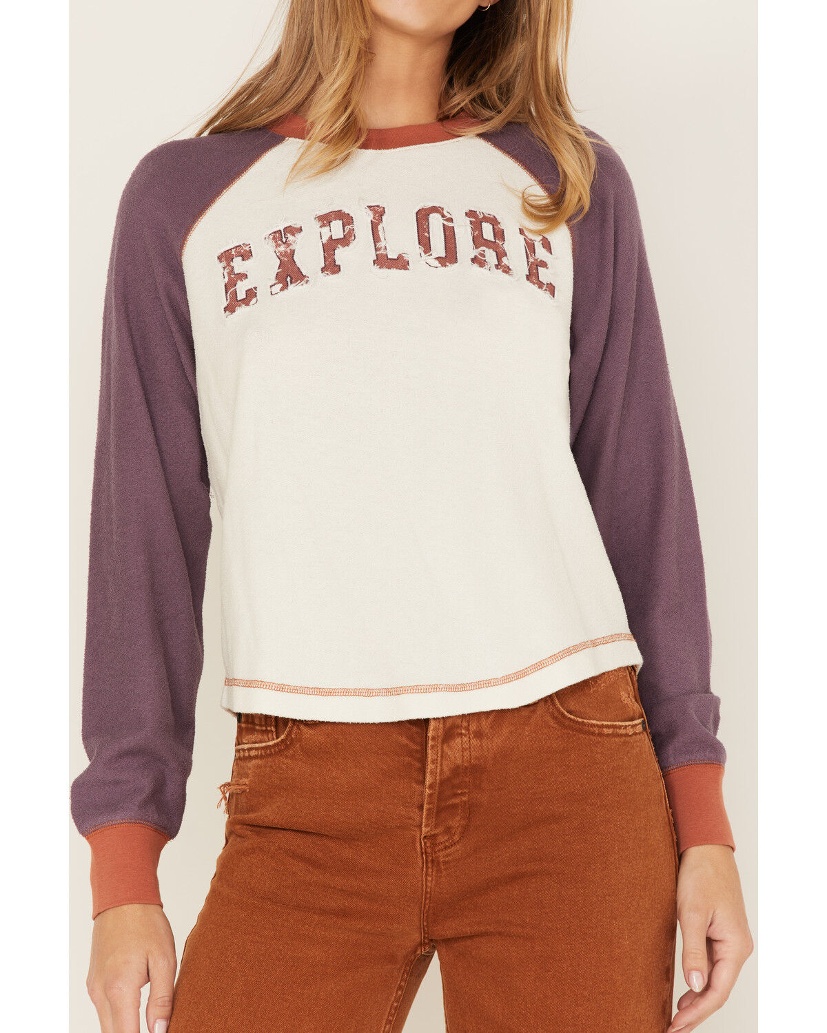 Image #3 - Cleo + Wolf Women's Explore Novelty Raglan Shirt, Ivory, hi-res