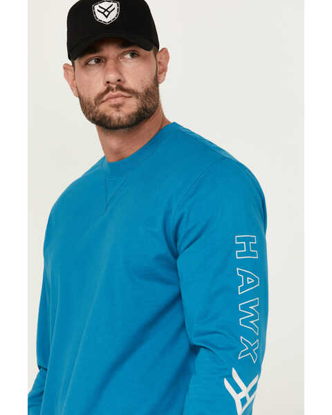Image #2 - Hawx Men's Long Sleeve Knit Solid Logo Long Sleeve Work T-Shirt - Tall , Teal, hi-res