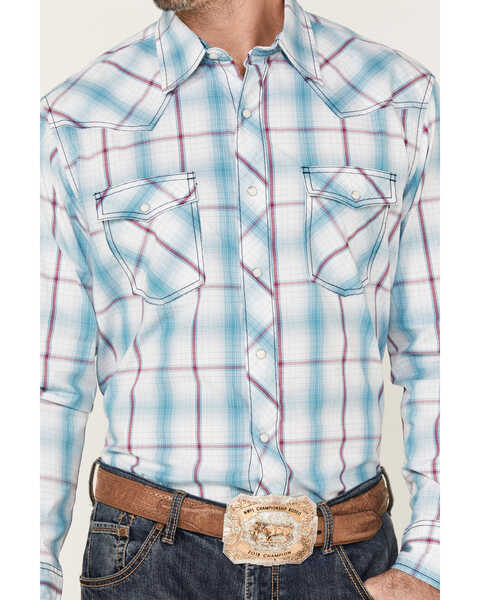 Image #3 - Wrangler 20x Men's Plaid Print Long Sleeve Snap Western Shirt, Teal, hi-res