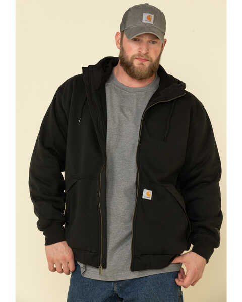 Image #1 - Carhartt Men's Rain Defender Thermal Lined Zip Hooded Work Sweatshirt, Black, hi-res