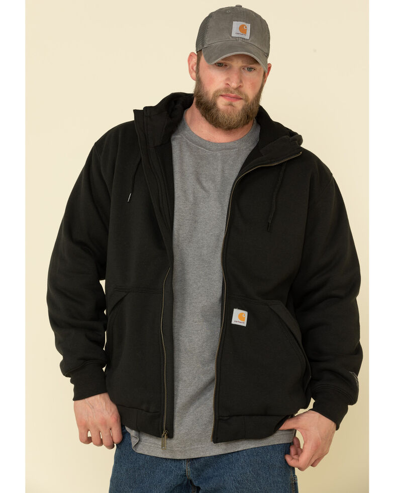 Carhartt Men's Rain Defender Thermal Lined Zip Hooded Work Sweatshirt, Black, hi-res