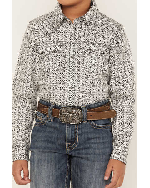 Image #3 - Cody James Boys' Southwestern Print Long Sleeve Western Snap Shirt, Dark Blue, hi-res