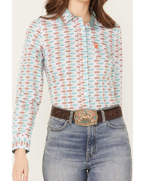 Image #3 - Cinch Women's Southwestern Print Long Sleeve Button Down Western Shirt, White, hi-res