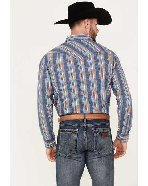 Image #4 - Cody James Men's Sky Lodge Striped Print Long Sleeve Pearl Snap Western Shirt, Blue, hi-res