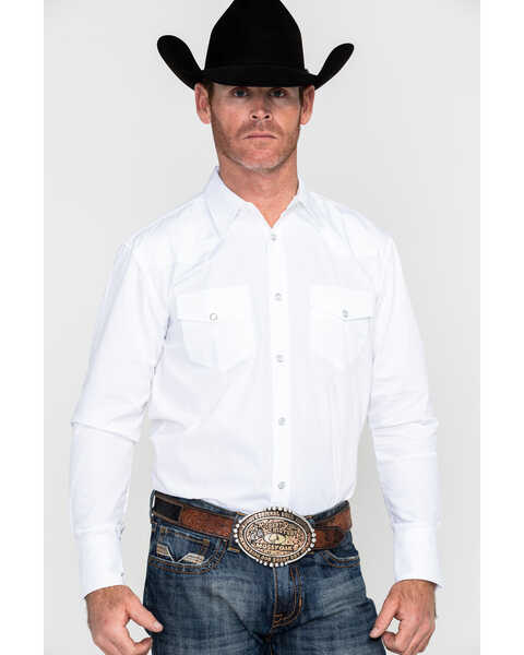 Image #1 - Gibson Men's Solid Long Sleeve Pearl Snap Western Shirt , White, hi-res