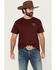 Image #1 - Riot Society Men's Boot Barn Exclusive Kiss My Brass Embroidery Short Sleeve T-Shirt, Burgundy, hi-res