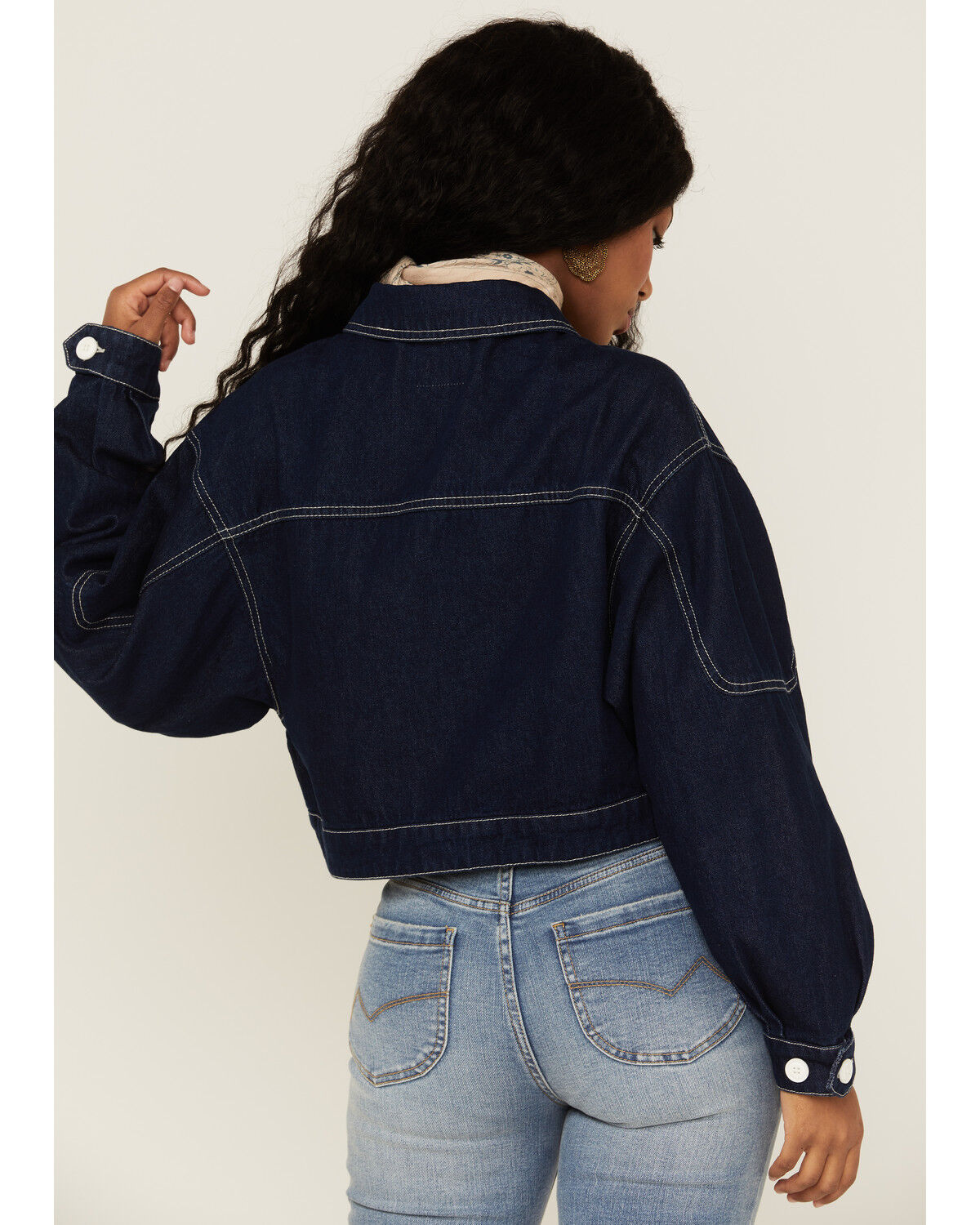 Image #4 - Unpublished Denim Women's Dark Wash Oversized Cropped Button Down Jacket, Blue, hi-res