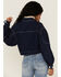 Unpublished Denim Women's Dark Wash Oversized Cropped Button Down Jacket, Blue, hi-res