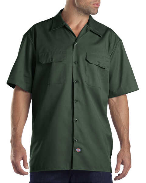 Image #1 - Dickies Men's Short Sleeve Twill Work Shirt - Big & Tall-Folded, Hunter Green, hi-res