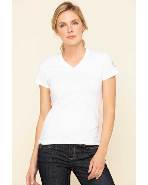 Image #1 - Dovetail Workwear Women's White Solid V-Neck Work Tee, White, hi-res