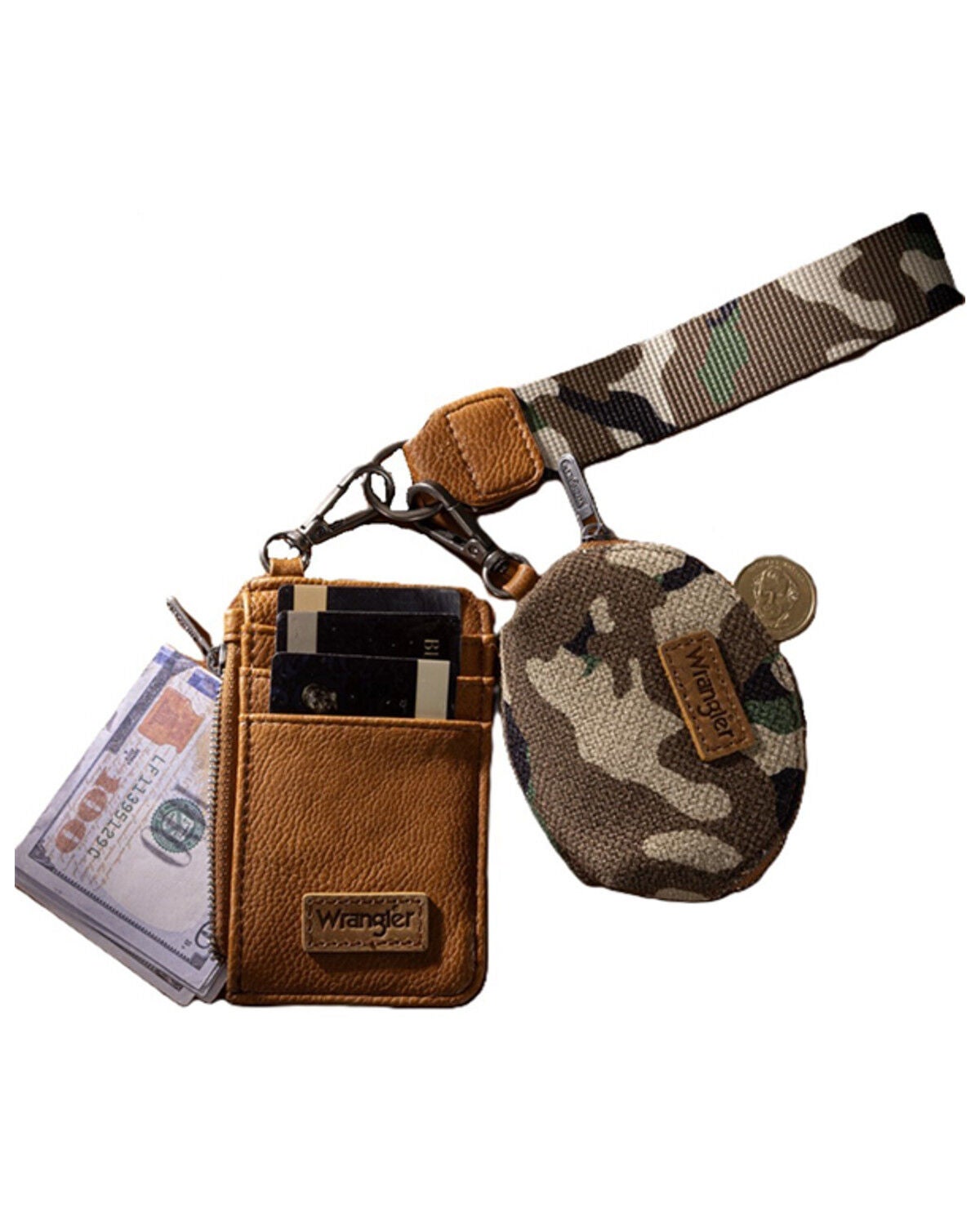 Wrangler Women's Camo Print Dual Pouch Wristlet, Green, hi-res