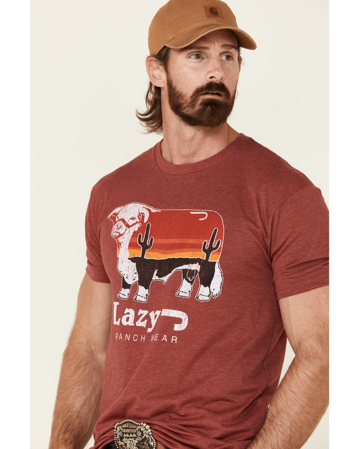 Image #4 - Lazy J Ranch Men's Red Logo Sunrise Graphic T-Shirt, Red, hi-res