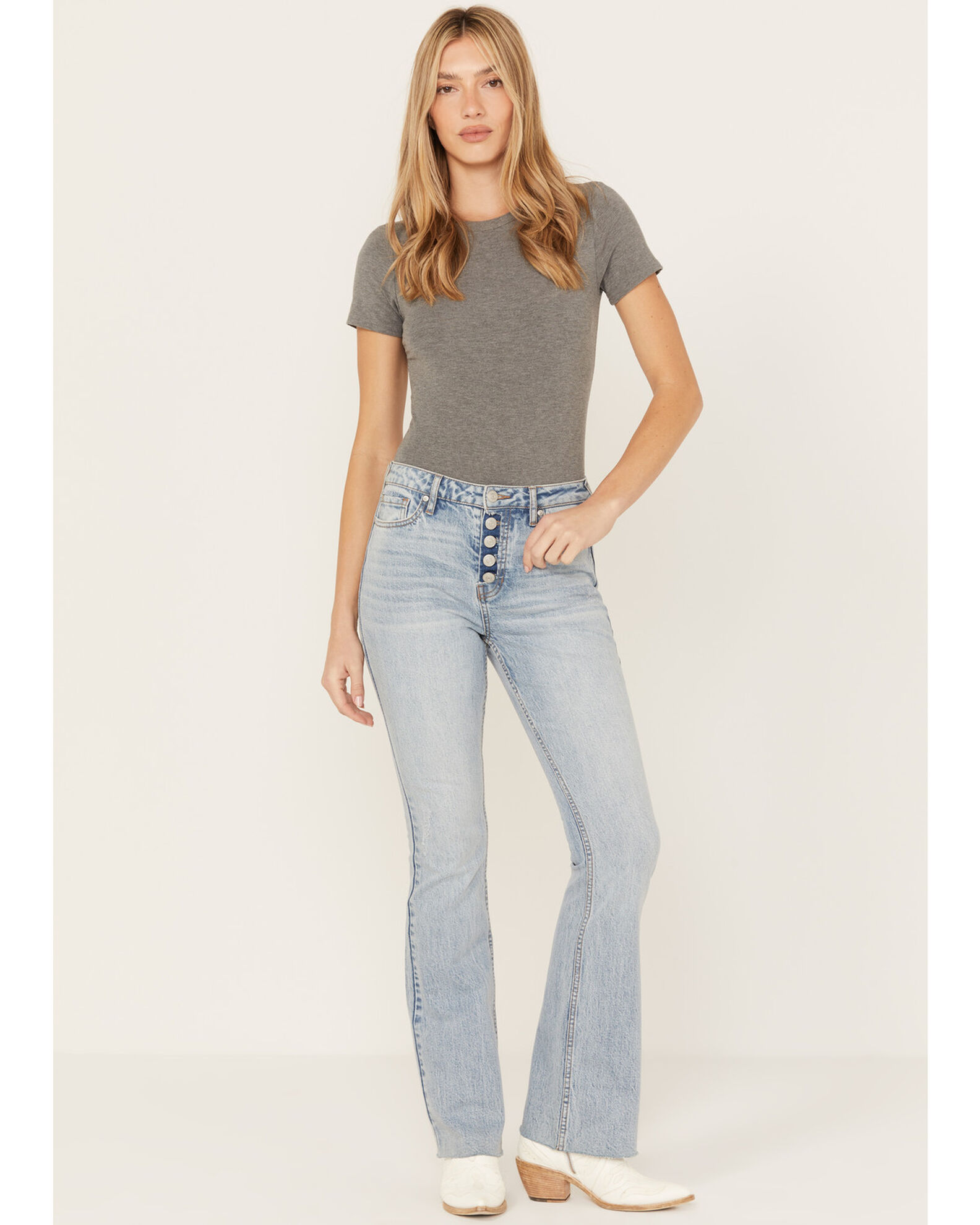Image #1 - Cleo + Wolf Women's Light Wash High Rise Slim Bootcut Jeans, Light Medium Wash, hi-res