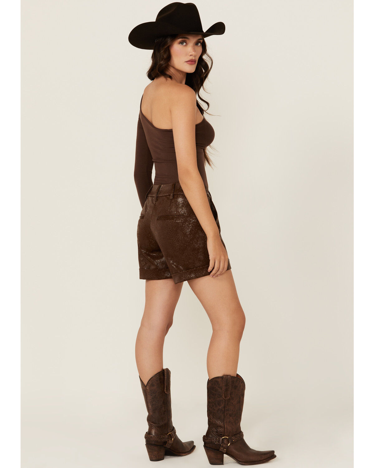 Image #3 - Dear John Women's Mid Rise Snake Print Shorts, Brown, hi-res