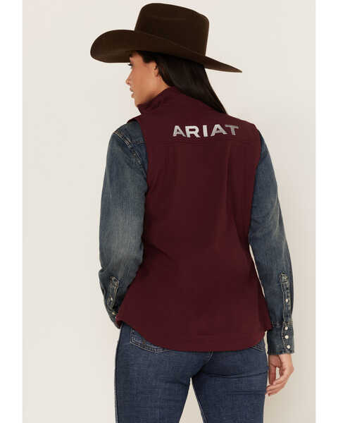 Ariat Women's Logo Embroidered New Team Softshell Vest, Wine, hi-res
