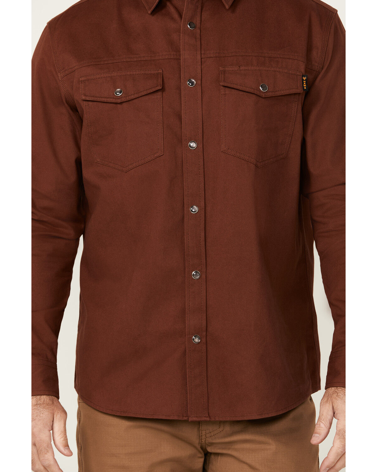 Image #3 - Hawx Men's All Out Solid Long Sleeve Pearl Snap Western Work Shirt, Mahogany, hi-res