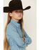 Image #2 - Cruel Girl Girls' Floral Striped Long Sleeve Snap Western Shirt, Light Blue, hi-res