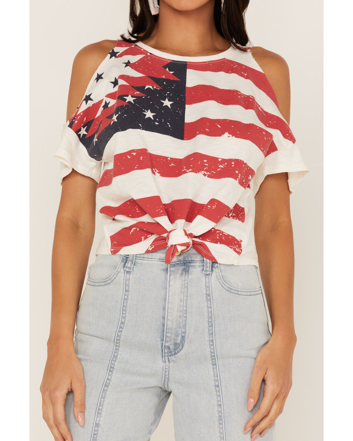 Image #3 - Shyanne Women's Americana Southwestern Flag Cold Shoulder Graphic Tee, Ivory, hi-res