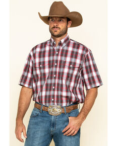 Roper Men's Amarillo Red Barn Plaid Short Sleeve Western Shirt, Red, hi-res