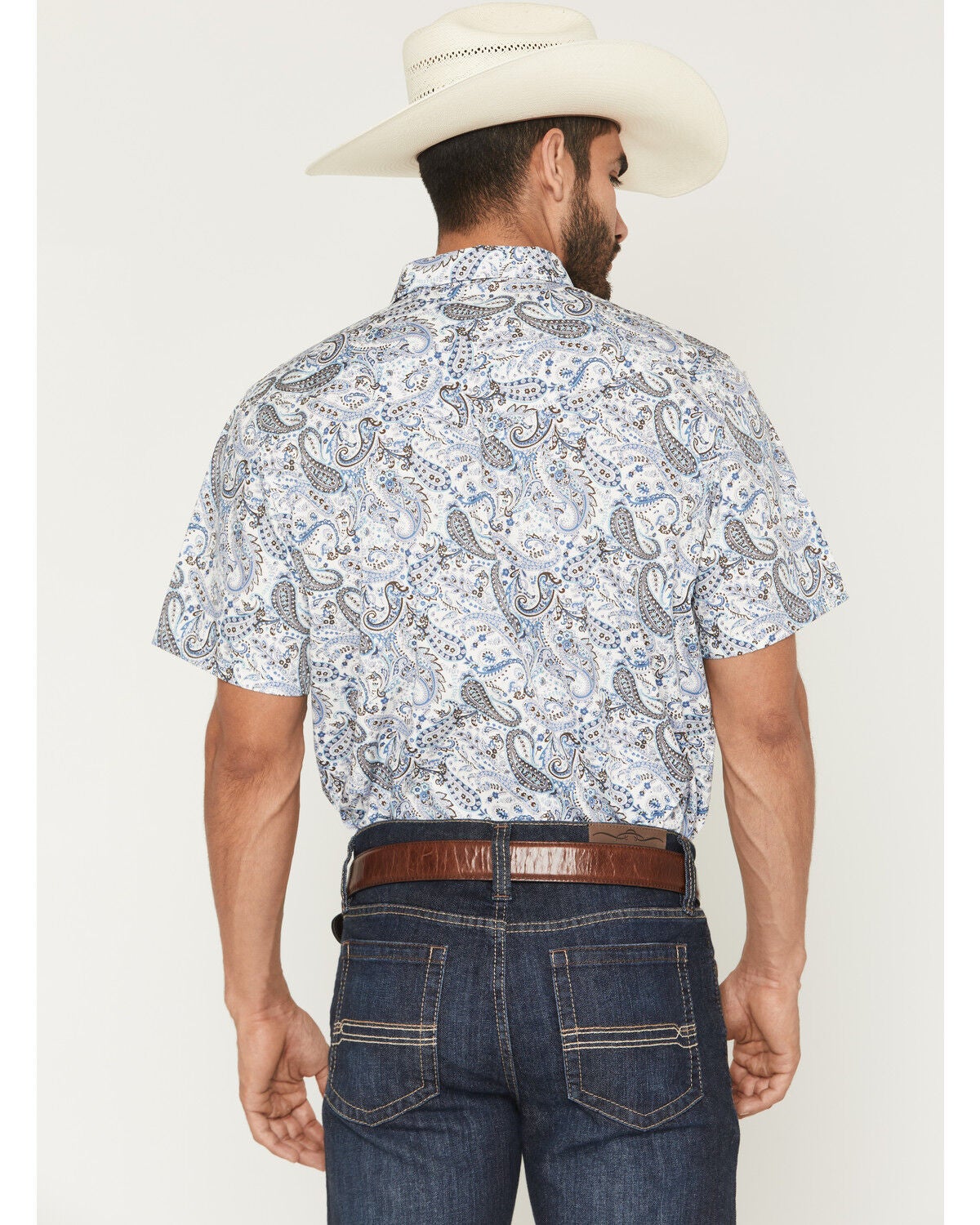 Image #4 - Cody James Men's Ryder Paisley Print Short Sleeve Snap Western Shirt, Cream, hi-res