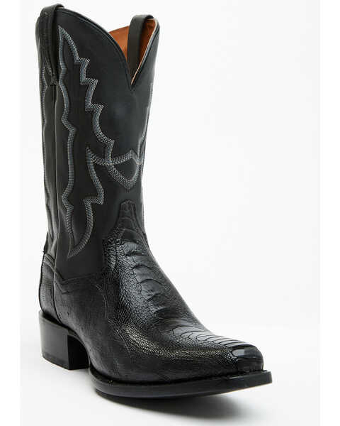 Dan Post Men's 12" Exotic Ostrich Leg Western Boots - Square Toe , Black, hi-res