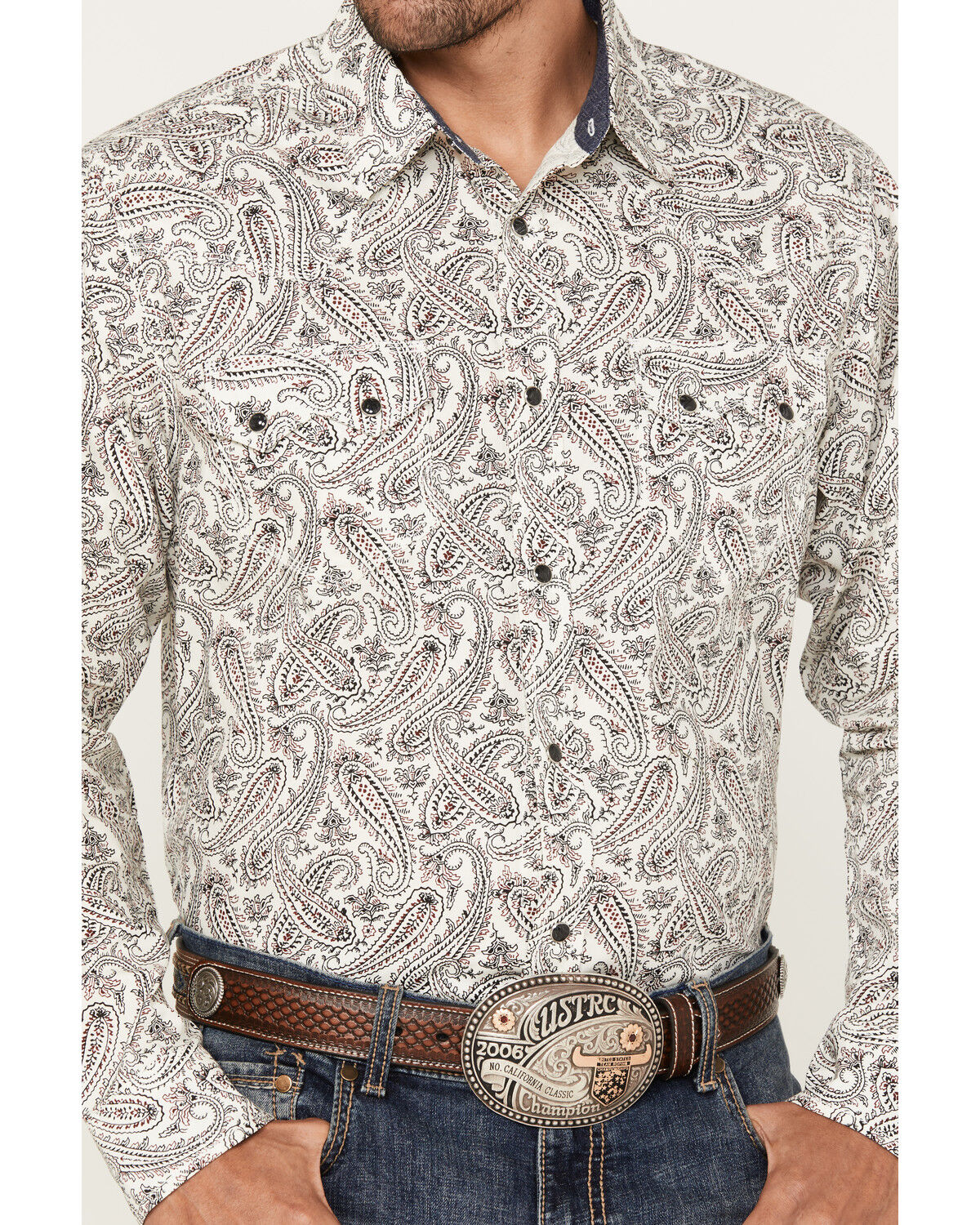 Image #3 - Moonshine Spirit Men's Goleta Paisley Print Long Sleeve Snap Western Shirt, Ivory, hi-res