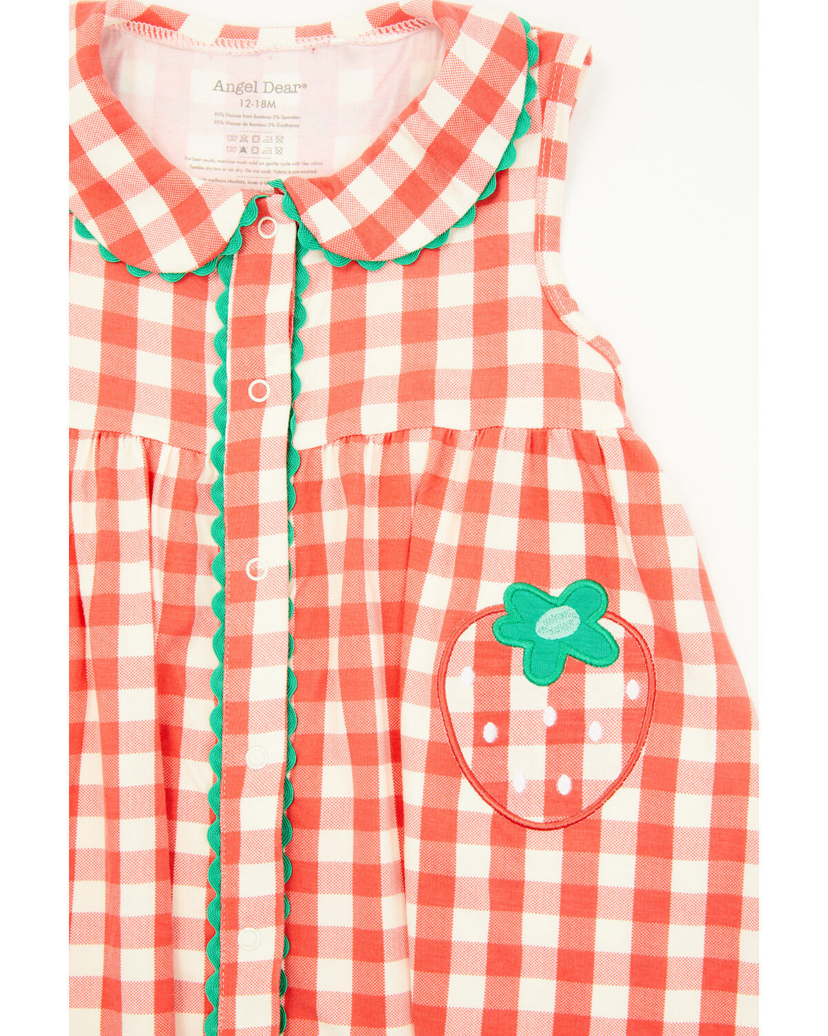 Image #3 - Angel Dear infant Girls' Strawberry Gingham Sleeveless Snap Dress And Diaper Set - 2 Piece, Red, hi-res