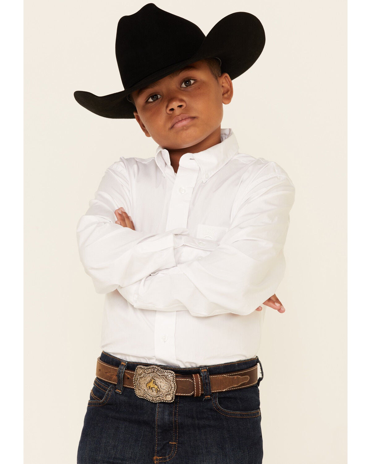 Cinch Boys' Long Sleeve Shirt, White, hi-res