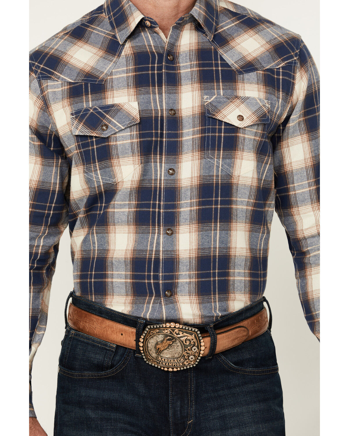 Image #3 - Cody James Men's Harvest Plaid Print Long Sleeve Snap Western Shirt, Cream, hi-res