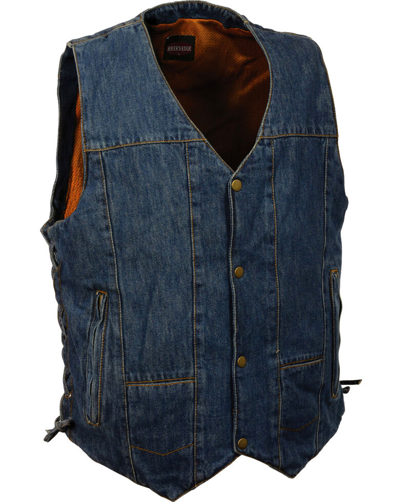 Milwaukee Leather Men's 10 Pocket Side Lace Denim Vest, Blue, hi-res