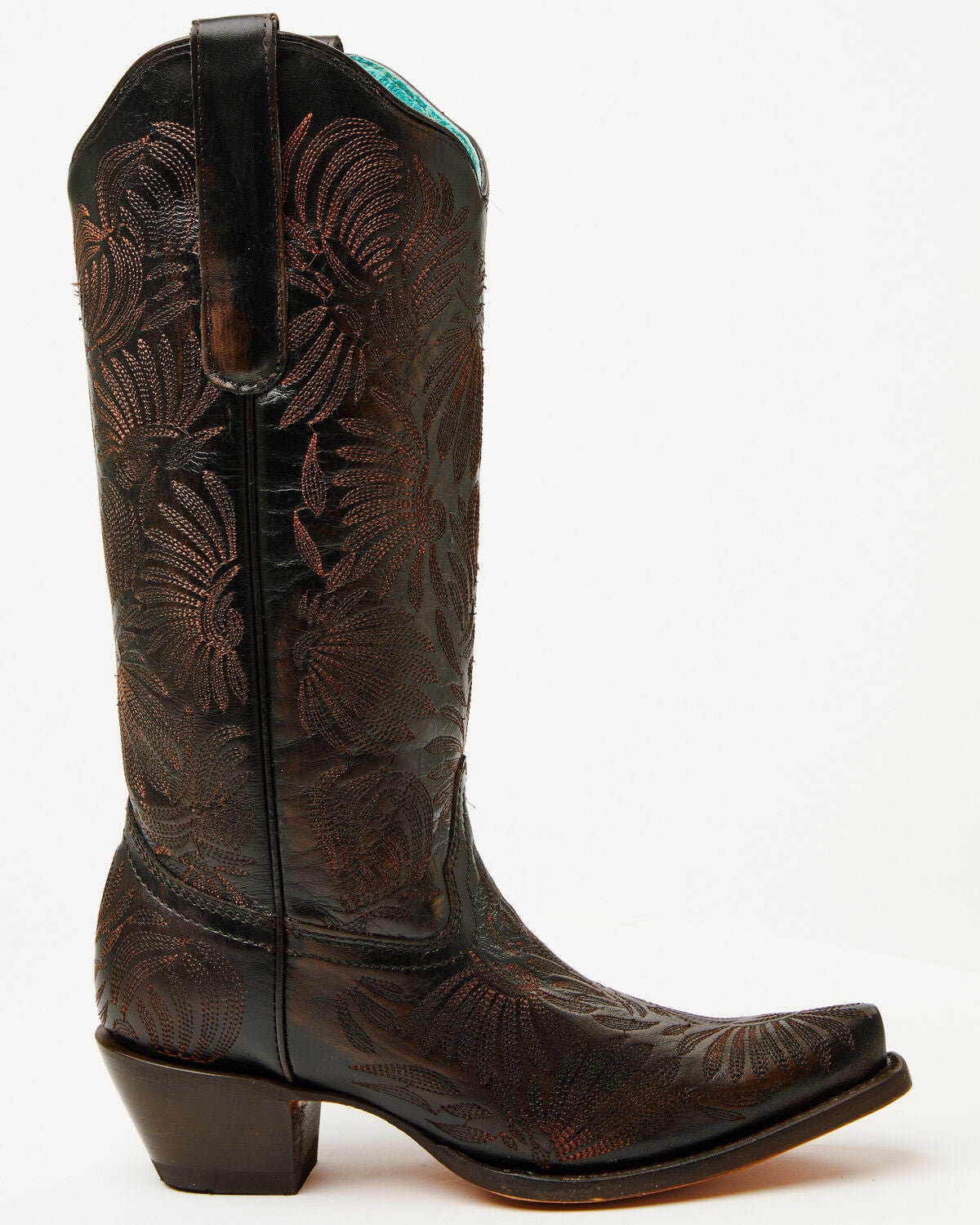 Image #2 - Corral Women's Floral Embroidered Tall Western Boots - Snip Toe, Black, hi-res