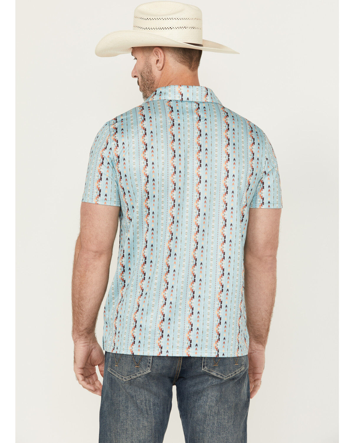 Image #4 - Rock & Roll Denim Men's Southwestern Striped Short Sleeve Stretch Polo, Blue, hi-res