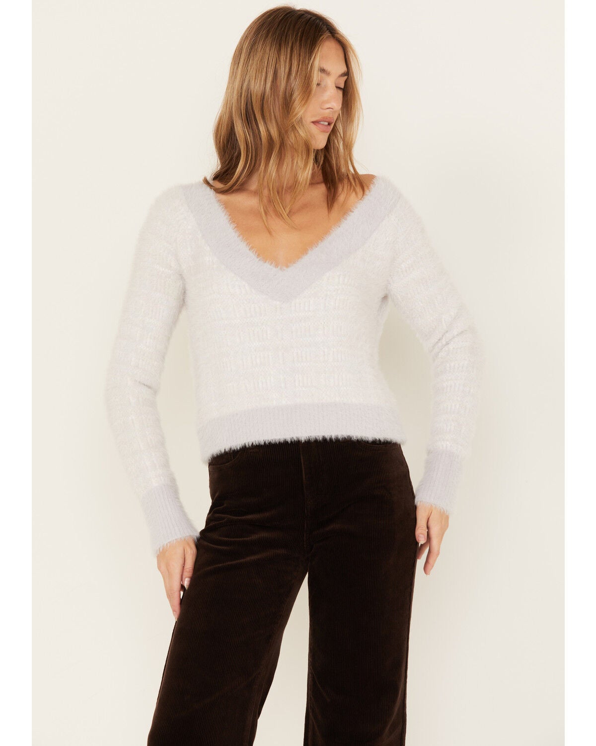 Cleo + Wolf Women's Fuzzy Yarn Sweater, Light Purple, hi-res