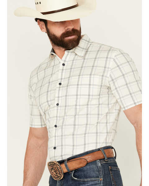 Image #2 - Cody James Men's Open Field Plaid Print Short Sleeve Button-Down Stretch Western Shirt , Ivory, hi-res