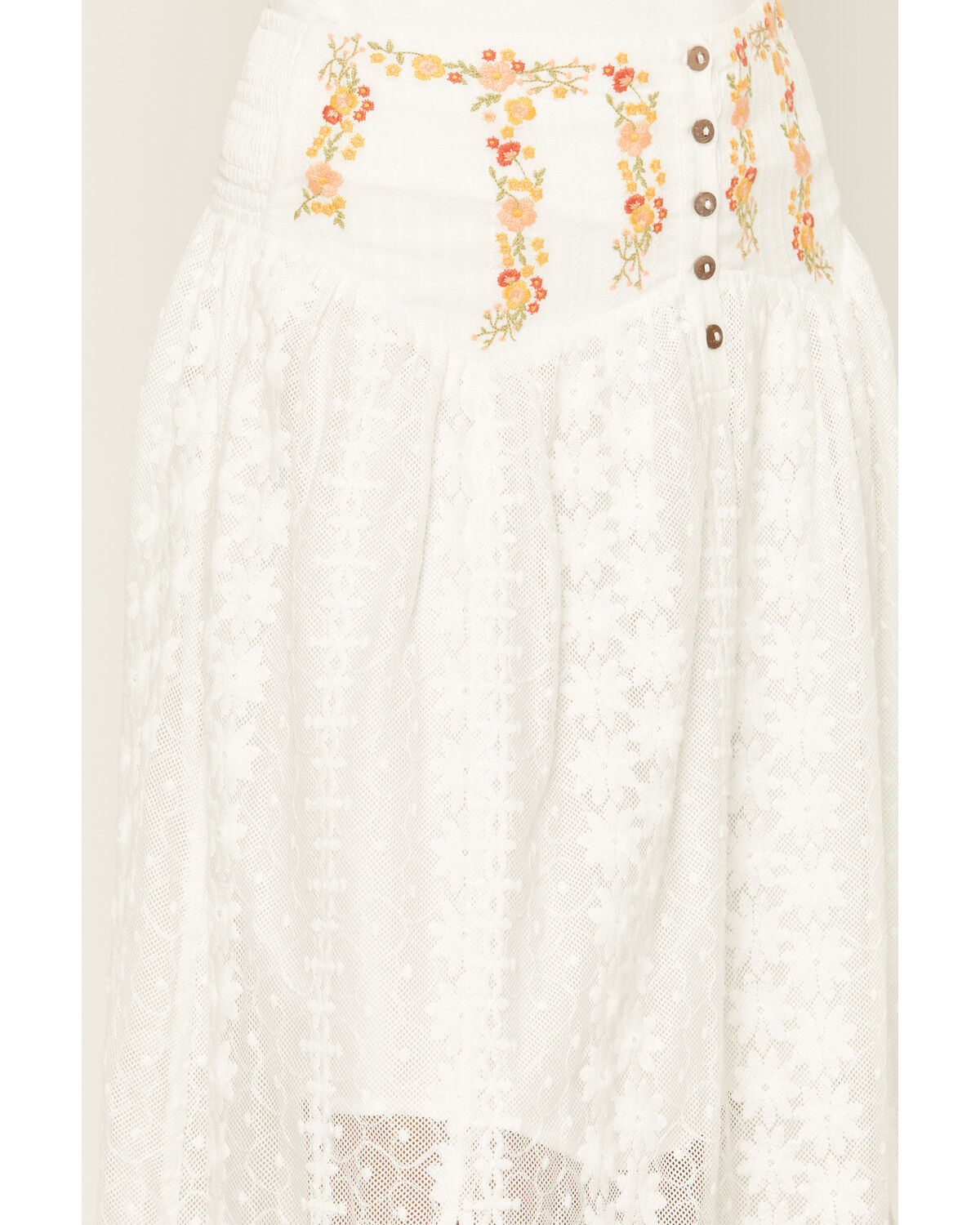 Image #2 - Miss Me Women's Lace Floral Embroidered Button-Front Midi Skirt, White, hi-res