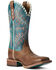 Ariat Women's Natural Tan & Deep Turquoise Eldora Full-Grain Western Boot - Wide Square Toe  , Brown, hi-res