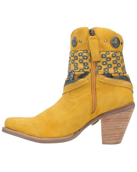 Image #3 - Dingo Women's Suede Bandida Western Booties - Medium Toe , Yellow, hi-res