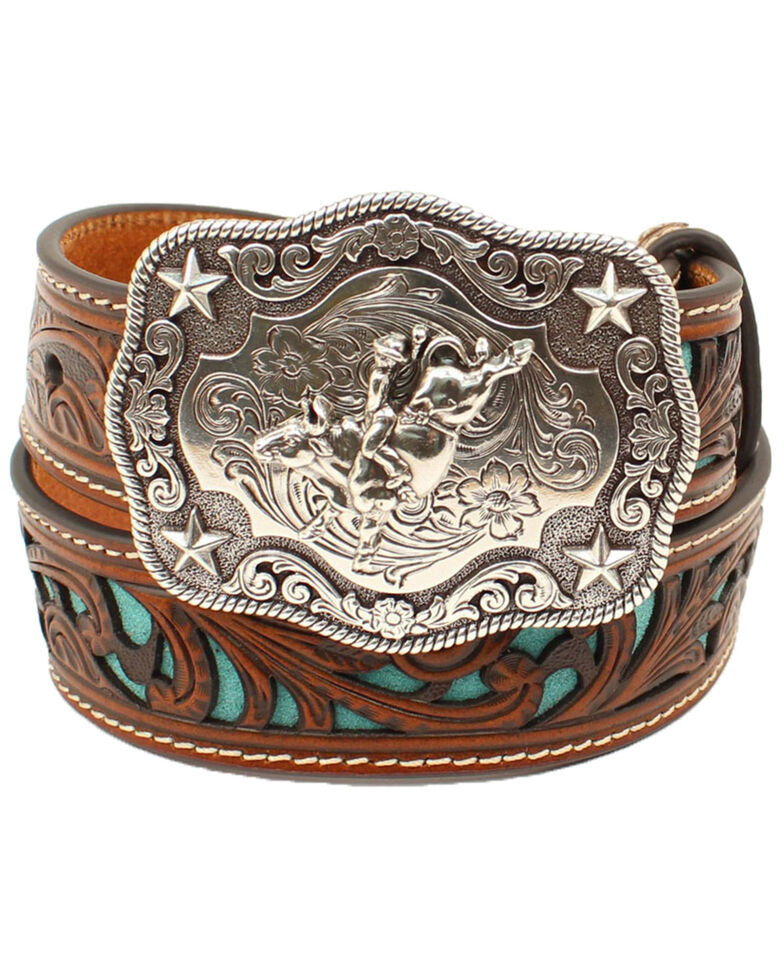 Nocona Boys' Piercing Blue Underlay Western Belt, No Color, hi-res