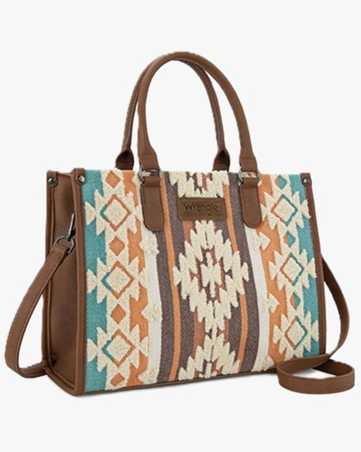 Image #1 - Wrangler Women's Sherpa Southwestern Print Canvas Crossbody Tote, Brown, hi-res