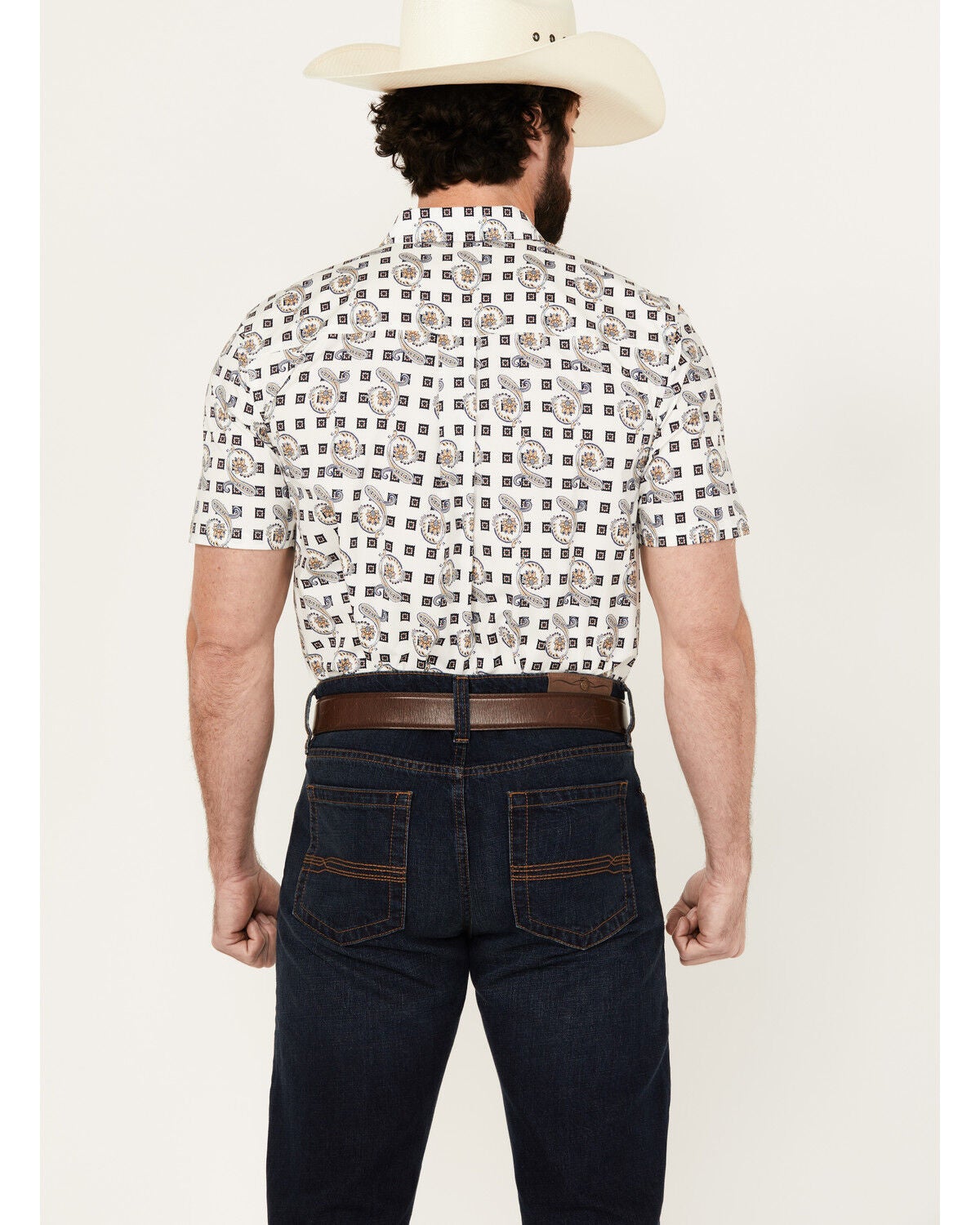 Image #4 - Cody James Men's Geo Paisley Print Short Sleeve Button-Down Stretch Western Shirt, White, hi-res