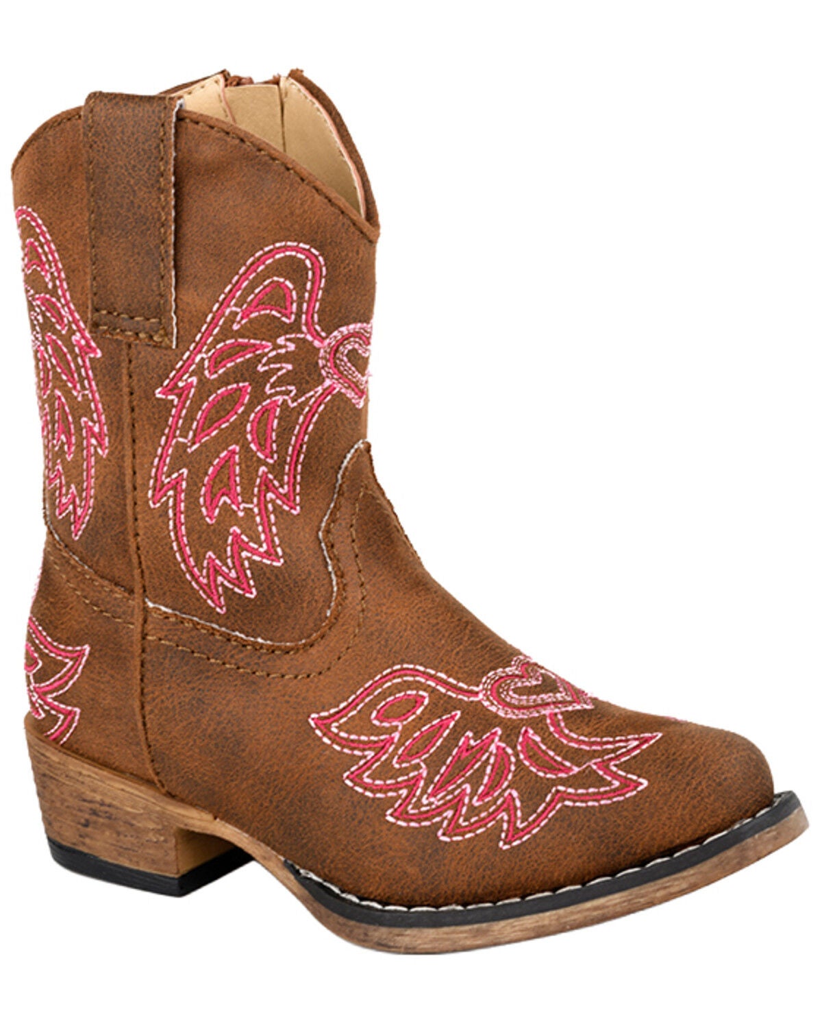 Image #1 - Roper Toddler Girls' Riley Wings Western Boots - Snip Toe, Tan, hi-res