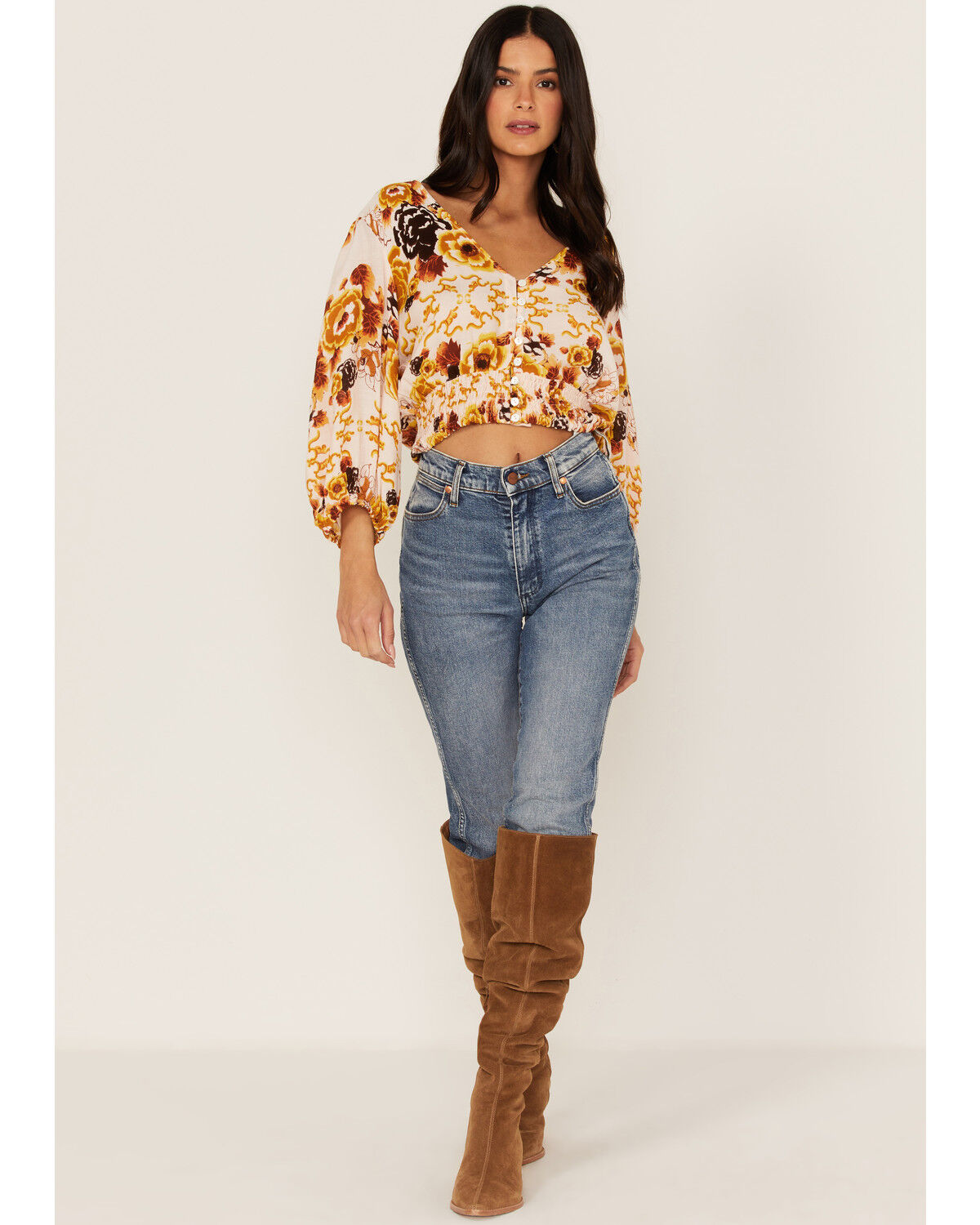 Image #2 - Talisman Women's Malicon Floral Print Puff Sleeve Crop Top, Multi, hi-res