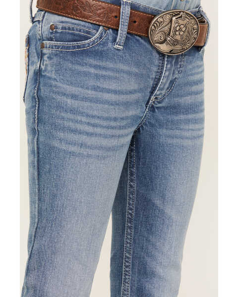 Image #2 - Wrangler Girls' Light Wash Embroidered Pocket Bootcut Jeans, Blue, hi-res