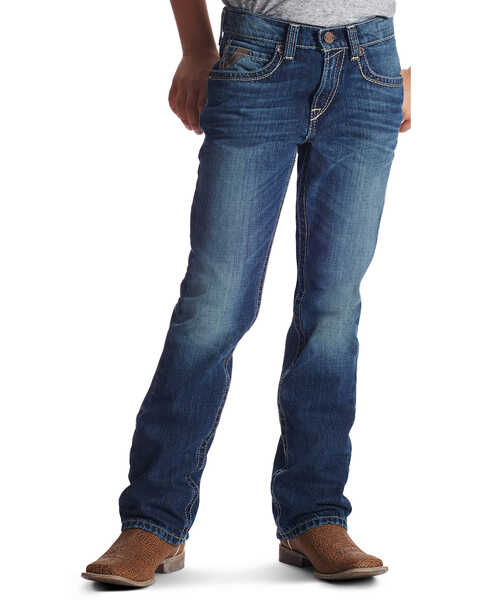 Image #2 - Ariat Boys' B5 Boundary Slim Fit Straight Leg Jeans, Med Blue, hi-res