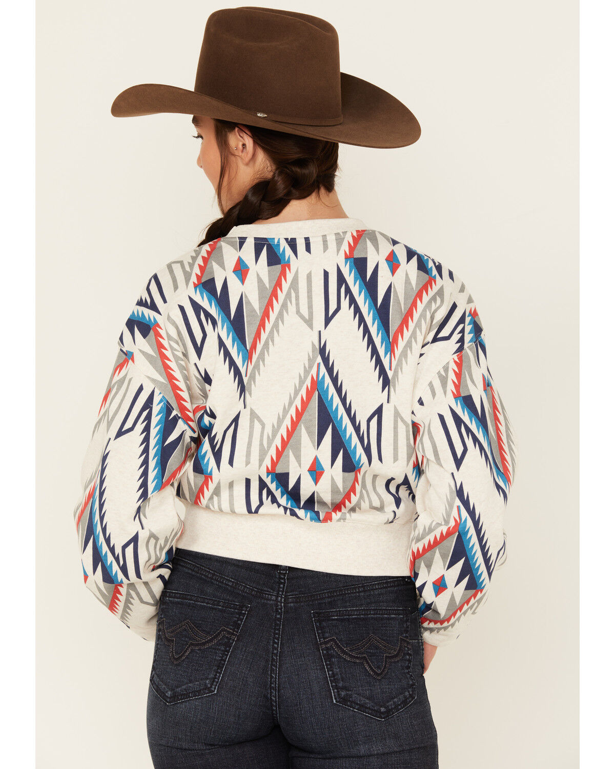 Image #4 - Ariat Women's Chimayo Southwestern Cropped Pullover, Ivory, hi-res