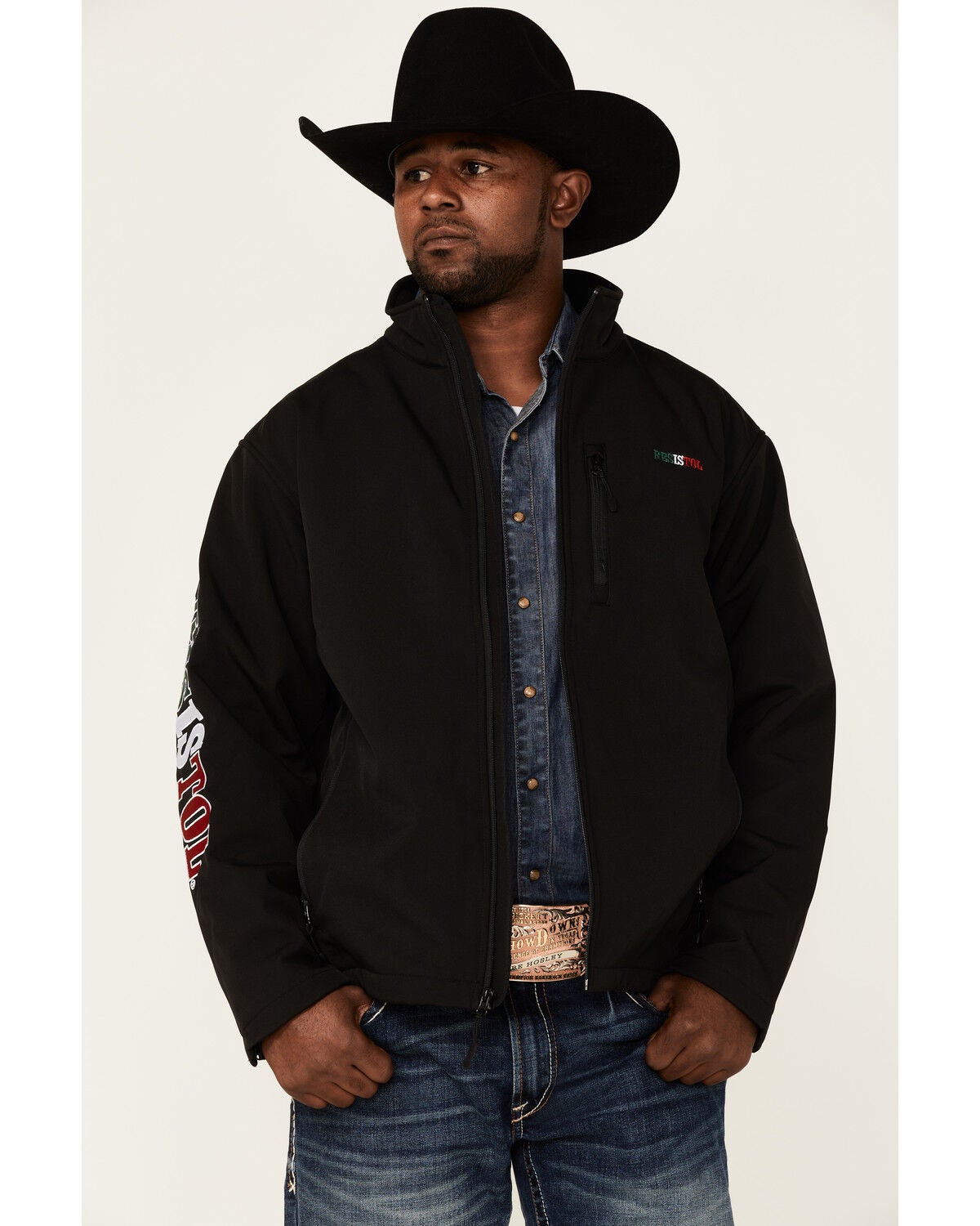 Image #1 - Resistol Men's Mexico Flag Logo Sleeve Zip-Front Softshell Jacket, , hi-res