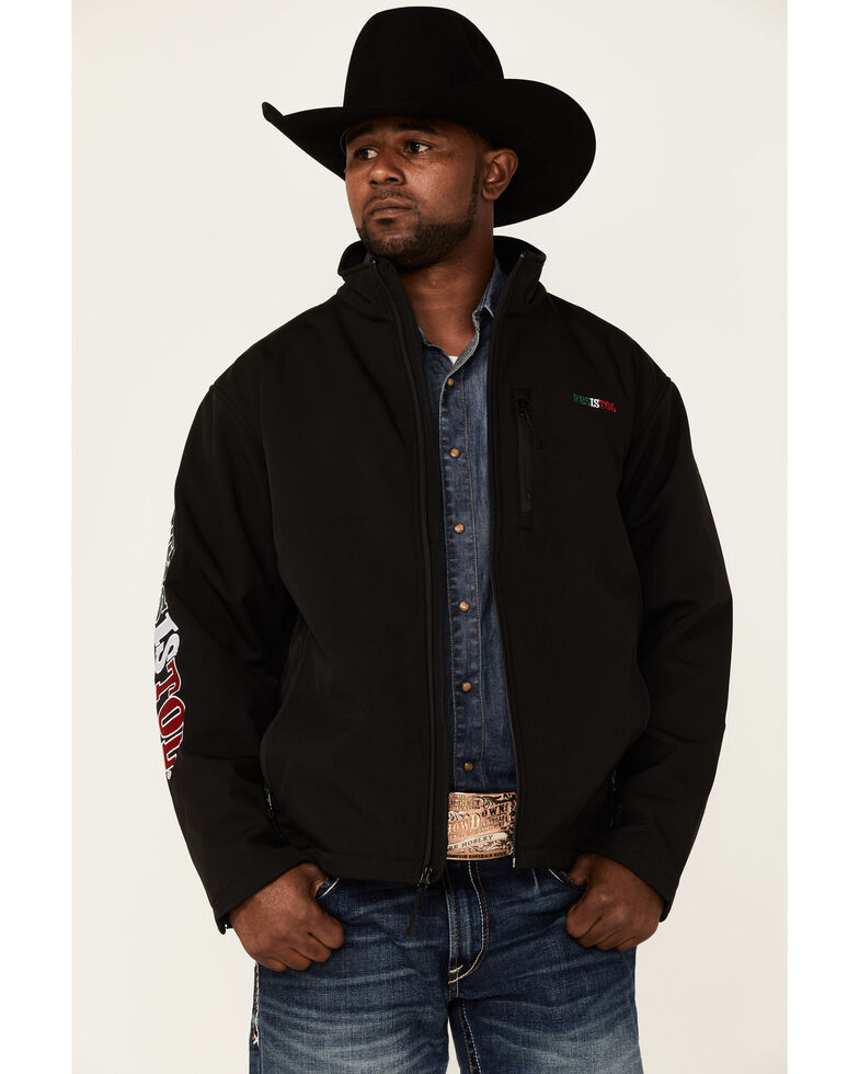 Resistol Men's Black Mexico Flag Logo Sleeve Zip-Front Softshell Jacket , Black, hi-res