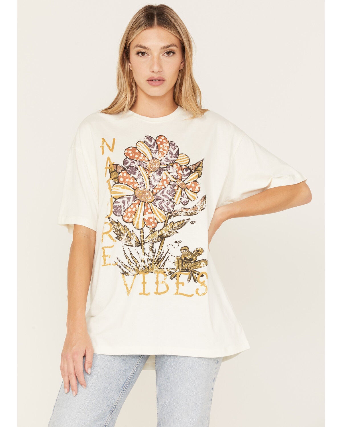 Cleo + Wolf Women's Nature Vibes Oversized Graphic Tee, Ivory, hi-res