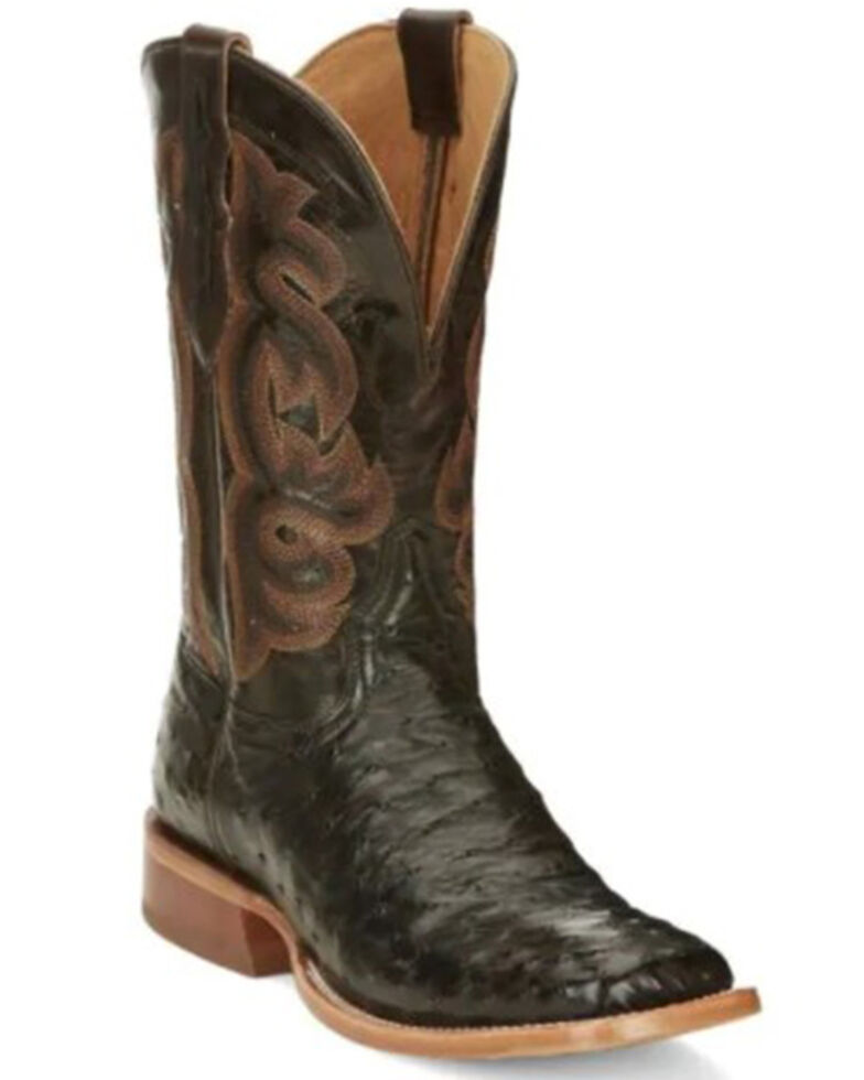 Tony Lama Men's Moore Umber Full-Quill Ostrich Brown Western Boot - Wide Square Toe , Brown, hi-res
