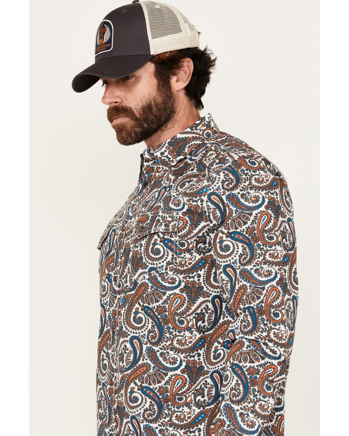 Image #2 - Moonshine Spirit Men's Too Country Paisley Print Long Sleeve Snap Western Shirt, White, hi-res